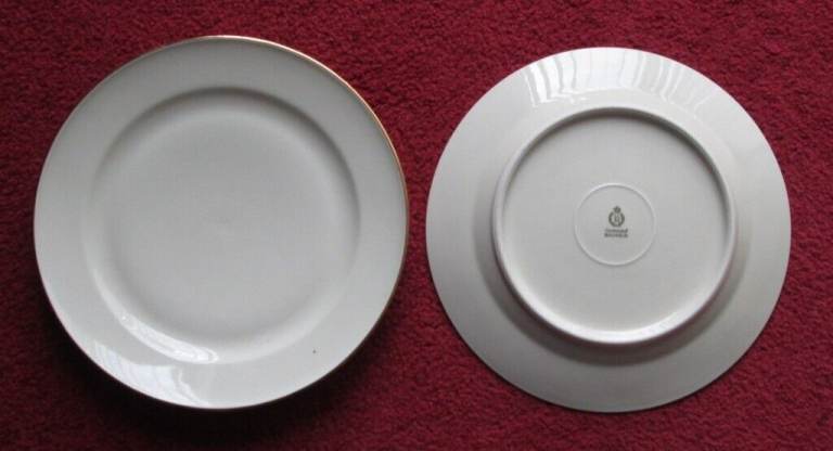 DINNER PLATES, SET OF 5 - 'MOSCHENDORF BAVARIA' - BEIGE GOLD COLOURED TRIM, GC