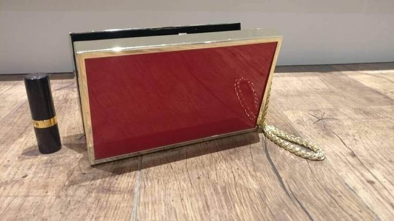 REISS Enamel Box Clutch Bag - Red and Ivory