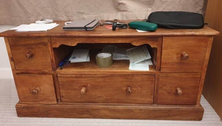 TV Cabinet Side Unit Solid Dense Mango(?) Wood Heavy Excellent Condition Woking