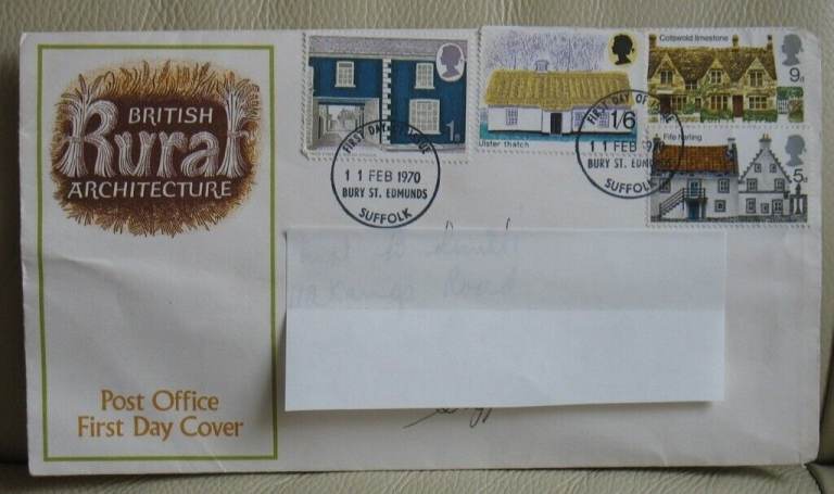 POST OFFICE FIRST DAY COVER - BRITISH RURAL ARCITECTURE, DATED 11.FEB 1970 - FOUR STAMS