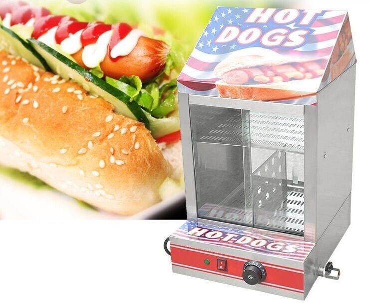 ELECTRIC HOT DOG STEAMER MACHINE & BUN WARMER DISPLAY SHOWCASE