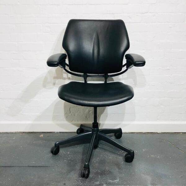 Humanscale Freedom Executive Office Chair, Real Black Leather Seat, Fully Adjustable