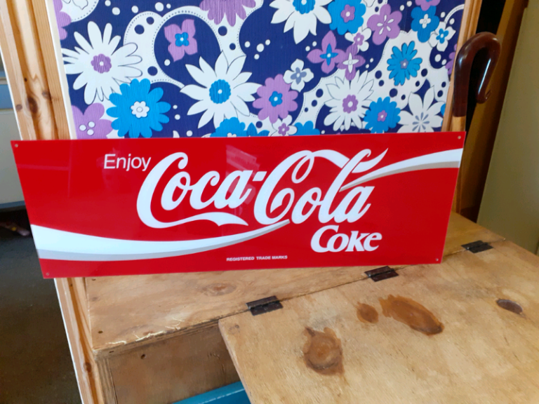 Vintage 1980s Coca Cola perspex fridge drinks chiller sign.