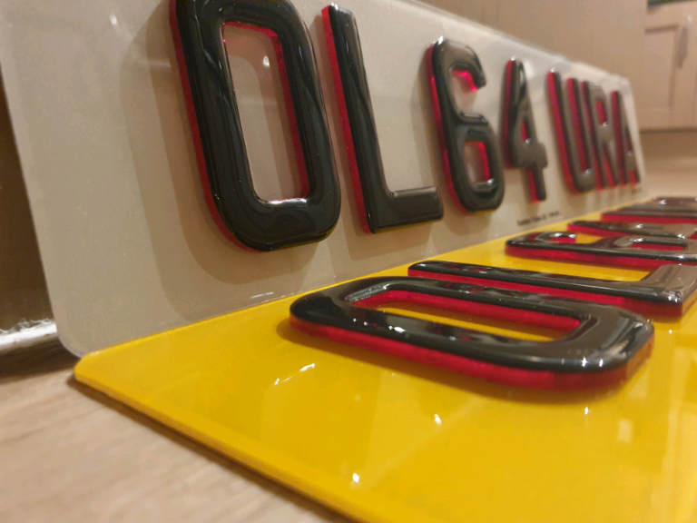 3mm Neon Red 4D Black Gel Car Number Plates  