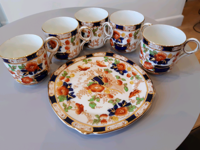 Vintage china set - JEE TEA - 5 coffee cups & 1 side plate
