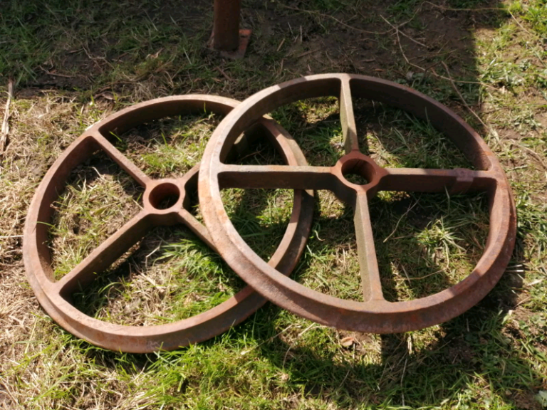 Vintage cast iron wheels. 