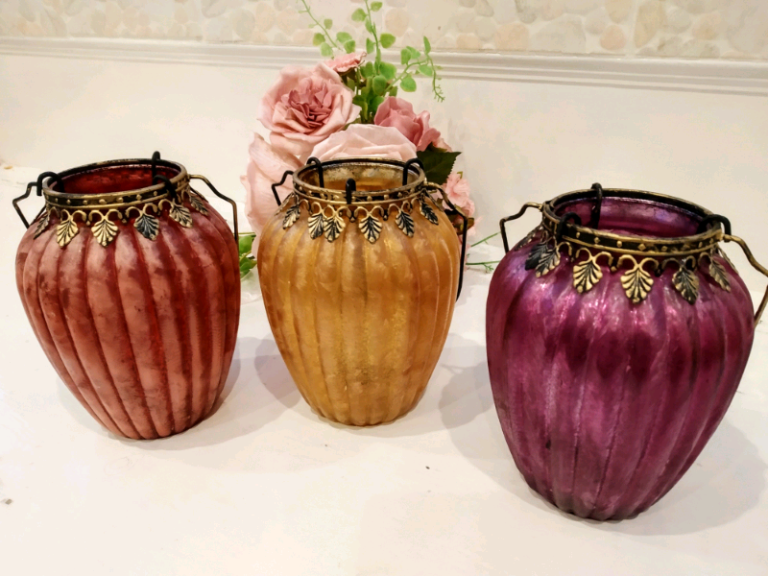 Luxury Set of 3 Moroccan Arabian Ramadan Indian Ethnic Frosted Tall Tea Light Holders