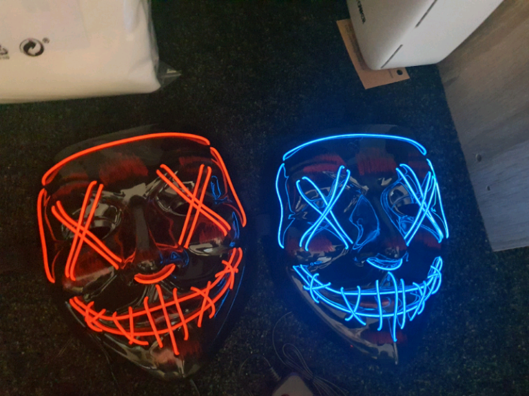Red Halloween Horror Mask LED Glowing Light Costume Party Purge Rave C