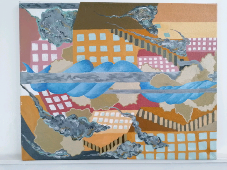 ORIGINAL DYSTOPIAN WALL ART Paint Brush Stroke Picture Painting GREAT