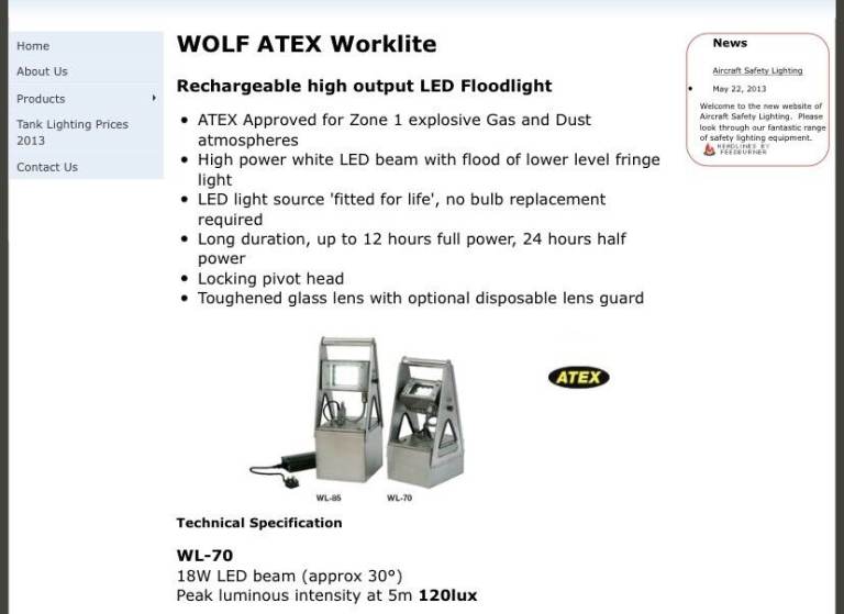 Wolf-Lite WL-70 ATEX Rechargeable Work Flood Light
