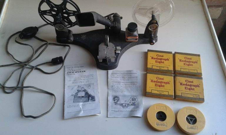 RARE 1930s BELL & HOWELL 8mm FILM EDITOR VIEWER +KODAK FILMS