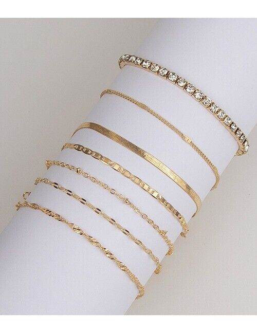 Gold Plated Crystal and Chain Snake Bone Bracelet Set