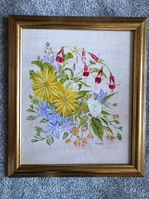 UNIQUE ORIGINAL ACRYLIC PAINTING of FLOWERS FRAMED & SIGNED BY ARTIST, ready to hang