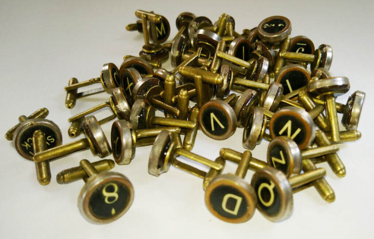 Pair of antique typewriter keys on vintage bronze tone finish cufflinks