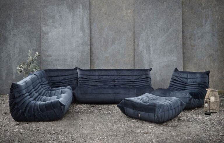 LIGNE ROSET 5 PIECE TOGO IN DARK NAVY BLUE VELVET