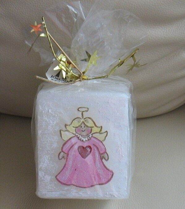 'JOKLALJOS' SQUARE WHITE CANDLE, BRAND NEW, CELLOPHANE WRAPPED, TIED WITH GOLD CORD WITH STARS
