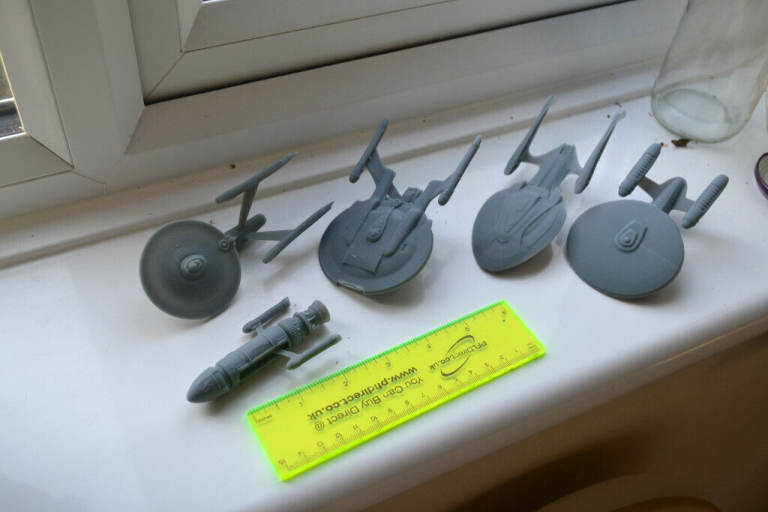 Small fleet of Star Trek ships, Enterprises + Phoenix Resin Printed