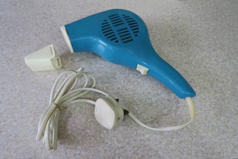 1960s Vintage Hair Dryer, Blue with Concentrator Real-retro design style.