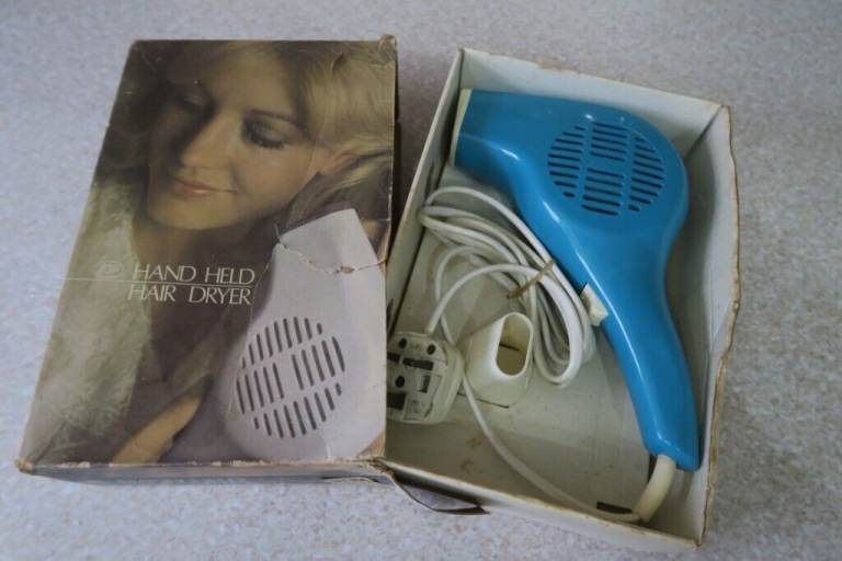 1960s Vintage Hair Dryer, Blue with Concentrator Real-retro design style.