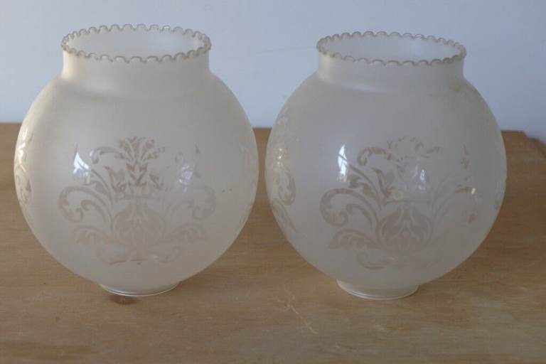 Pair of Antique Art Nouveau Etched-Glass Globes Lampshades  Lamp Shades Light Shades. Perfect.