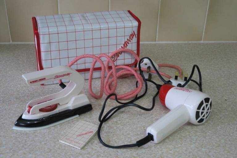 image for Stowaway Travel Iron, Hair Dryer, Sewing Kit Set Dual Volt