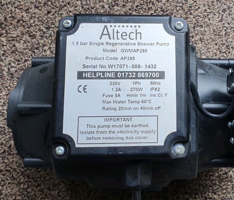 Altech 1.5 Bar Shower Pump