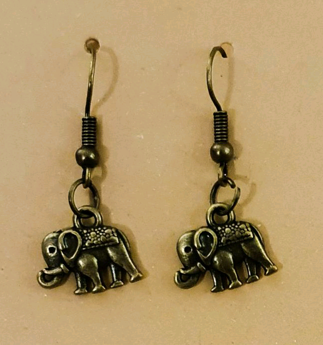 Womens bronze elephant dangle hook through earrings *BRAND NEW*