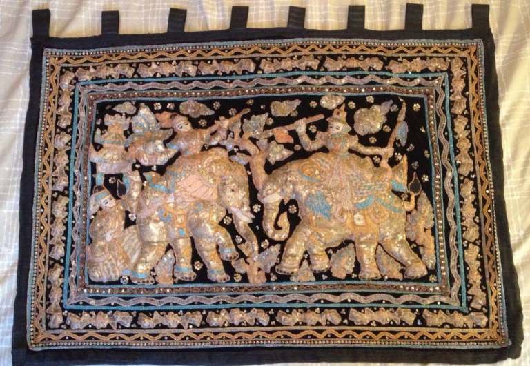 Vintage Burmese Kalaga Tapestry Wall Hanging