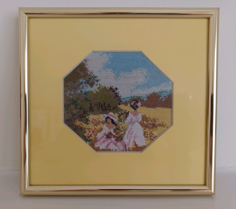Framed handmade cross stitch picture 
