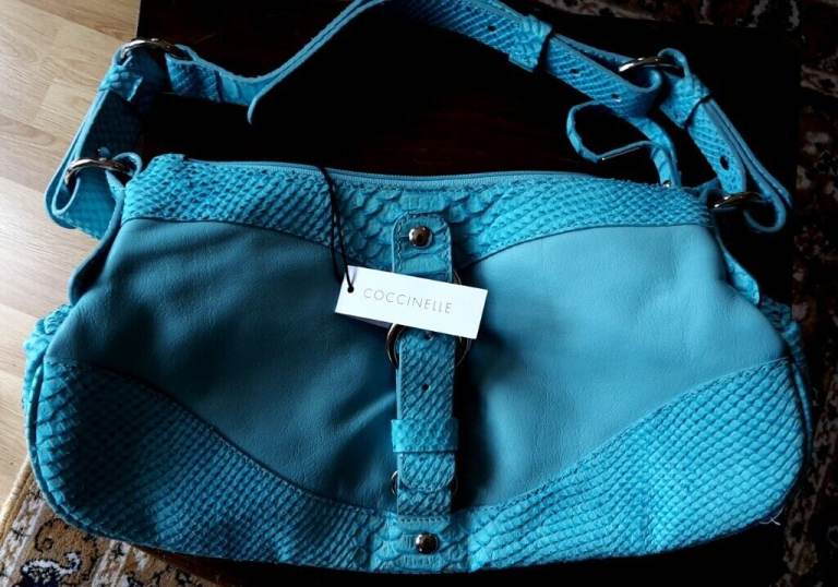 Ladies Aqua Leather Coccinelle shoulder bag