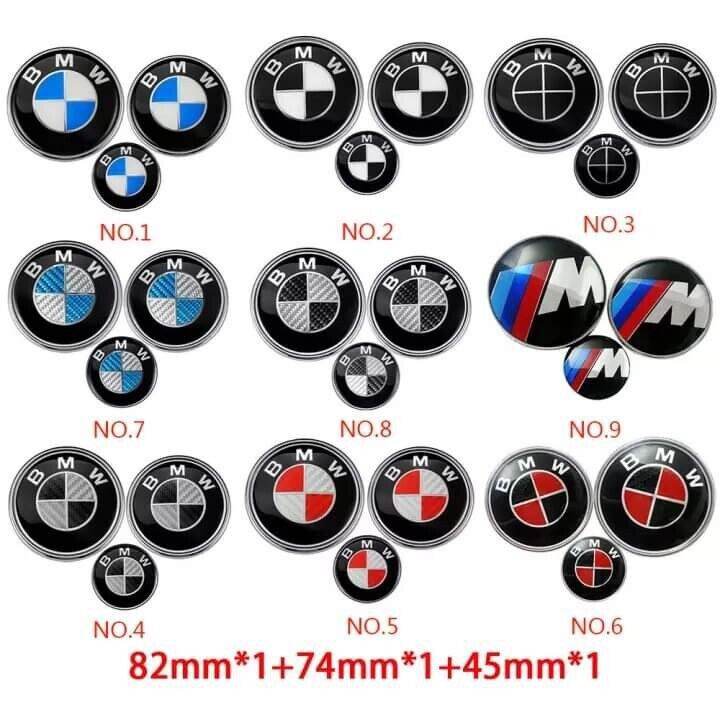 Bmw 3pcs set bonnet badge / boot badge / steering badge 