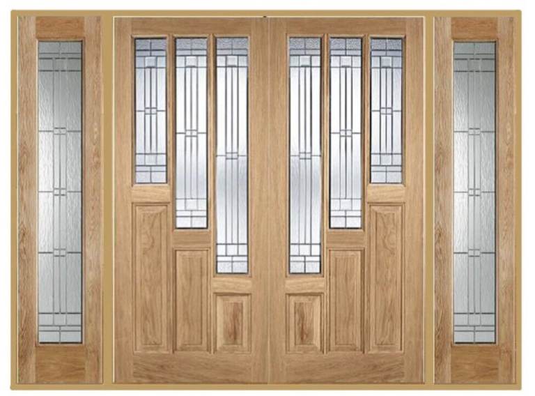 LPD Oak Coventry Elegant Grand Entrance Door Set and Sidelights with Zinc Lead