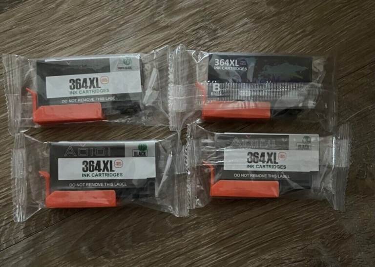 364 XL printer ink cartridges, 3 black, 1 photo black, all brand new and sealed