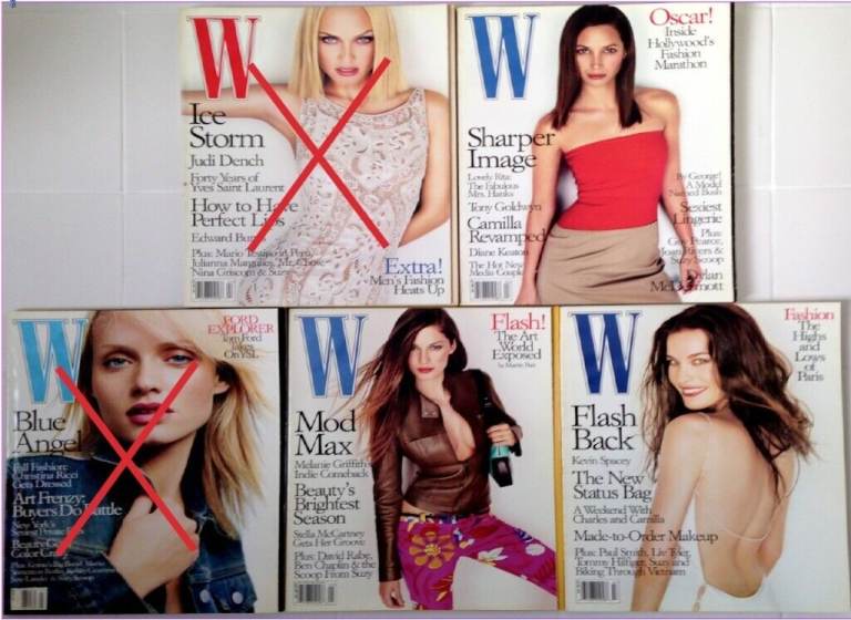 13x Vintage 90's W Fashion Magazines: circa 1995, 1996, 1997, 1998, 1999