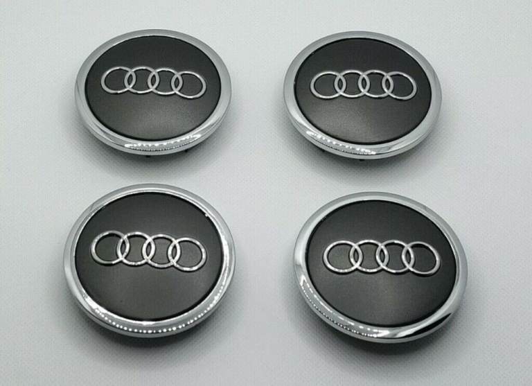 Audi Alloy Wheel Hub Centre Caps Badges Emblem 69mm Grey Chrome (Set Of 4)