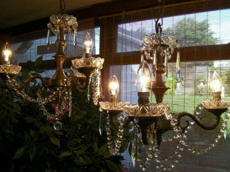 A ~BEAUTIFUL Pair~ of real French 3 light chandeliers in lead crystal