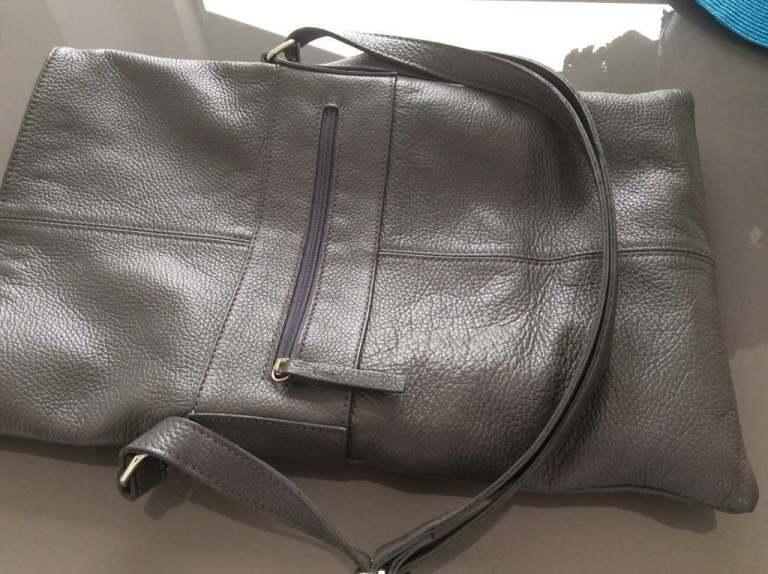 Italian leather.   Grey bag