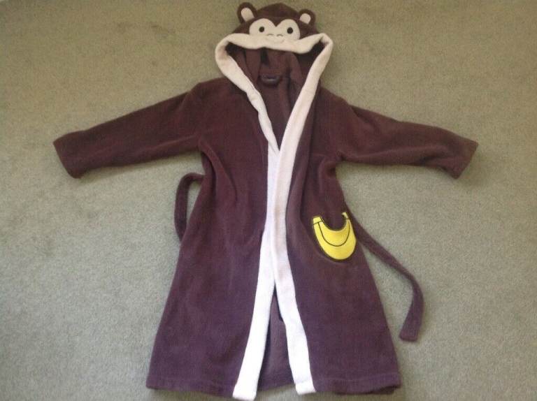 Boy's Age 5-6 Monkey Soft Feel Hooded Dressing Gown
