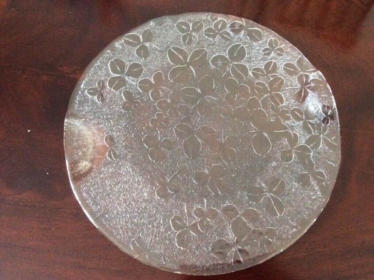 Swedish Glass Clover Leaf Design Cheese/Cake Platter