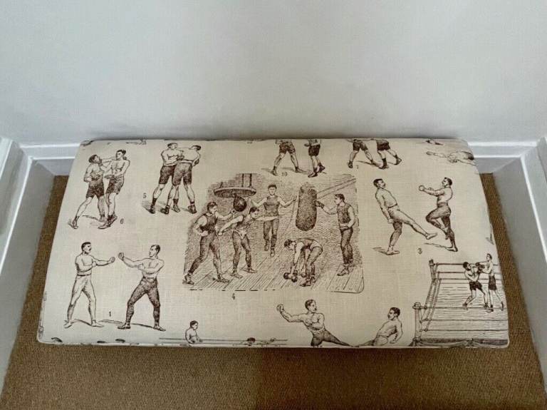 Beautiful Sofa Workshop footstool with unique vintage boxing print