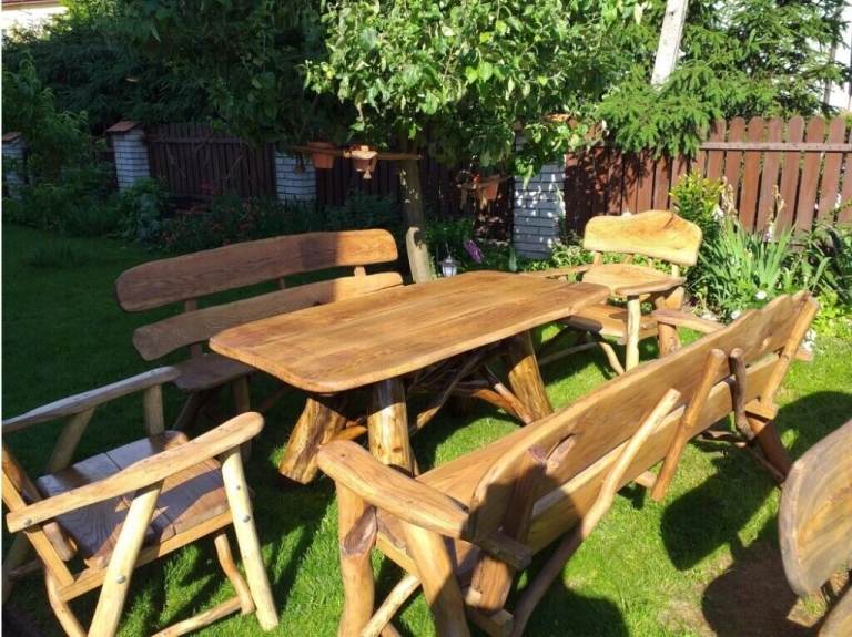 Solid Hand Made Wooden Garden Furniture Set Elm, Oak, Acacia