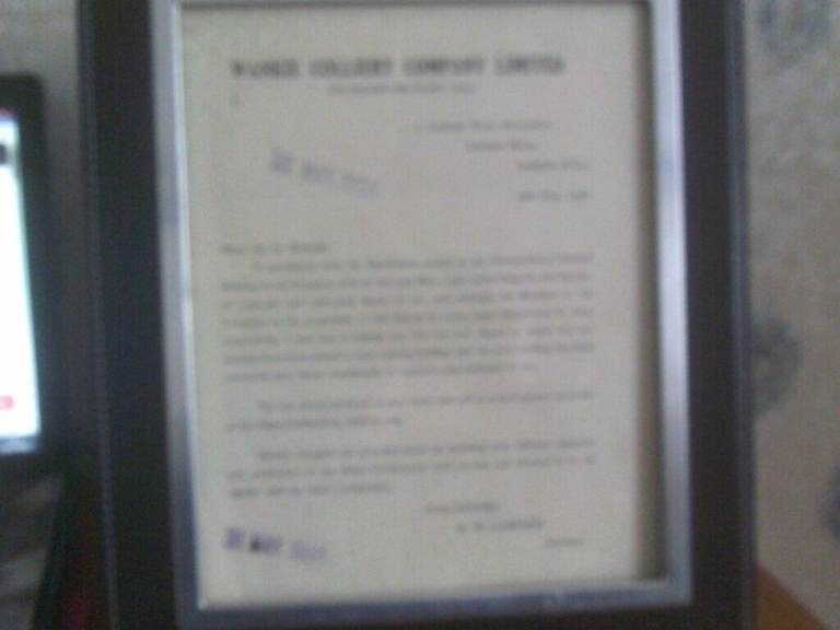 COLLIERY   HEADED LETTER   LONDON    DATED   1938    FRAMED  