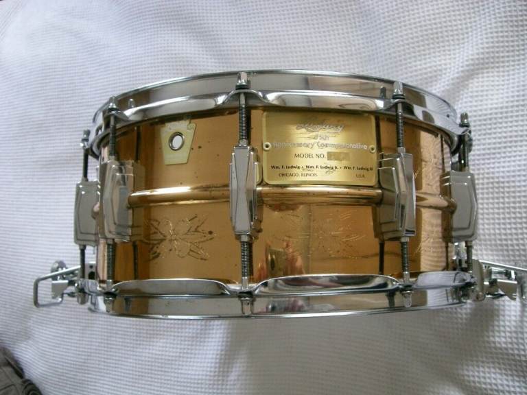 Ludwig seamless bronze 75th Anniversary Supersensitive snare drum  14 x 6 1/2-Chicago-'84-#23 - rare