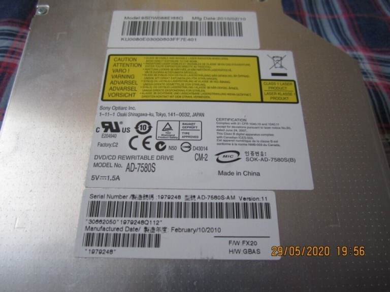 DVD/CD REWRITABLE DRIVE AD7580S TAKEN OUT FROM ACER ASPIRE 5542G SERIES