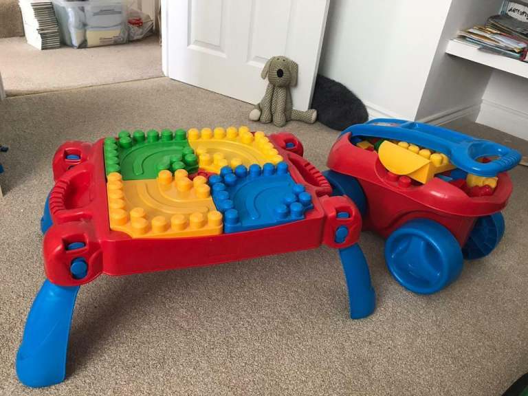 Mega blocks cart and play table. 