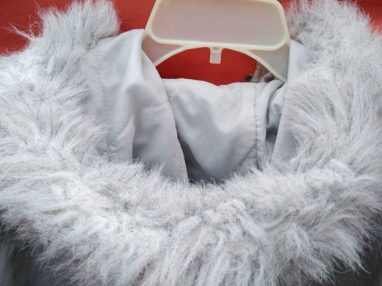 Bargain Coat Age c. 10. Silver (reflects); fur-edge hood; pockets galore!