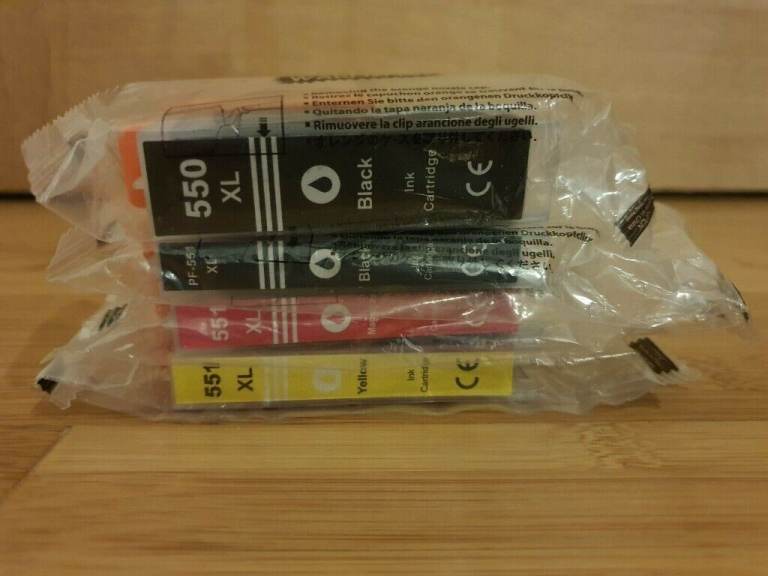 New&Sealed 550XL Black,PF551XL Black,551XL Magenta&551XL Yellow Genuine Canon Ink Cartridges Pack