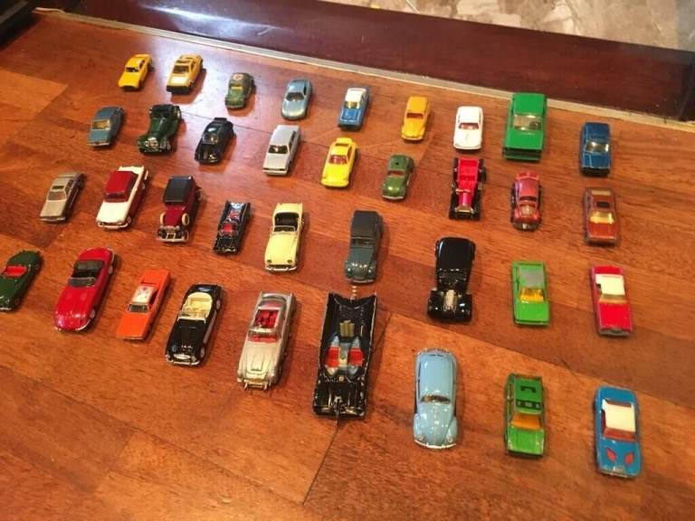36 vintage car toys, 007, batman, jukes of hazard, Etype Jag, VW, triumph herald