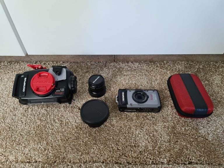 Olympus TG-1 Camera with Case, 2 Lenses, Dive Housing and 2 Batteries