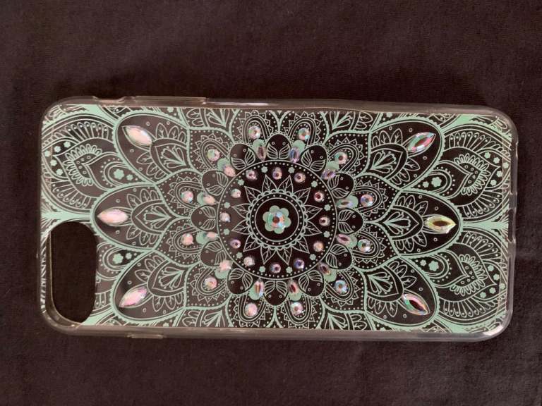 NEW iPhone 6 Plus Cover - clear with diamanté and mint green design